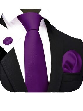 Purple Men’s Tie Set with Pocket Square and Cufflinks